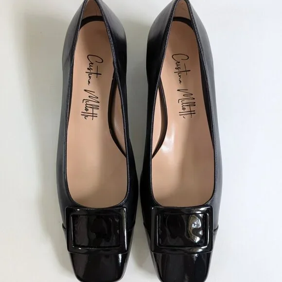 Cristina Millotti Women's Black Leather Square Toed Shoes Size 38.5/US 8